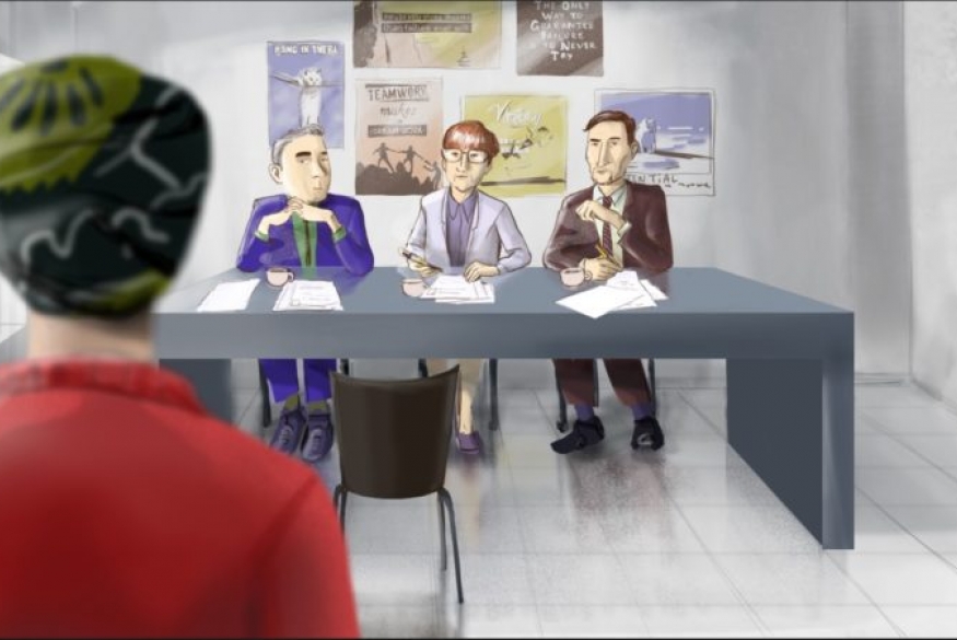 Persoon op gesprek voor sollicitatie